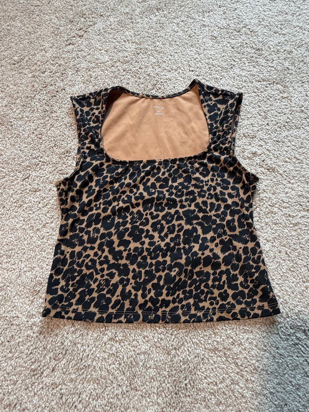 Maeve Anthropologie Leopard Print Square Neck Tank Top Women's Medium Petite